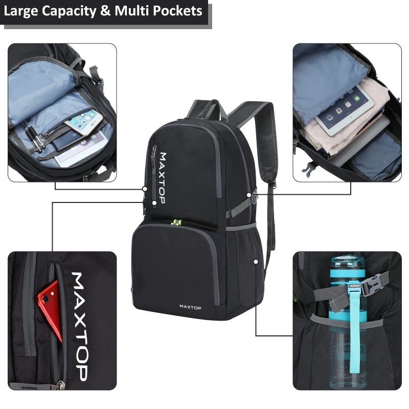 MAXTOP 40/50L Lightweight Packable Backpack for Hiking Traveling Camping Water Resistant Foldable Outdoor Travel Daypack(Black 40L) - Image 3