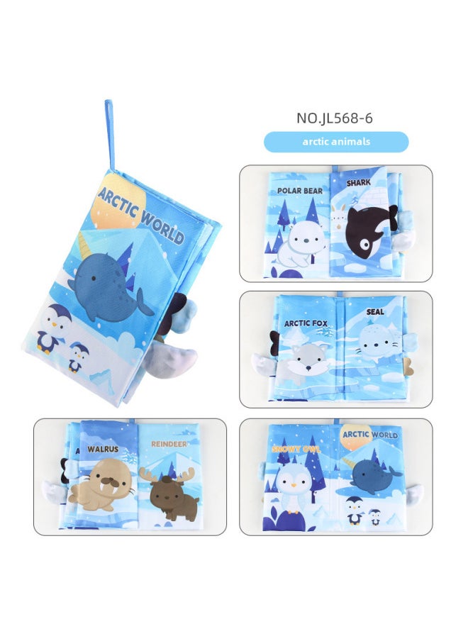 Generic - Baby's Sea, Land And Air Tail Cloth Book Ocean Forest Flying Animal Palm Book Early Education Toy With Ringing Paper-Color:English 4 Pages 8 Face Arctic Animal Tail Cloth Book 40.4g - Image 1