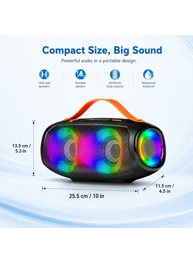 Smartbarry M96 Portable RGB Bluetooth Speaker 16W Wireless Dual Speaker with 2400mAh Rechargeable Battery, Waterproof Outdoor Audio System, Carry Handle, Deep Bass, LED Light Effects - Image 4