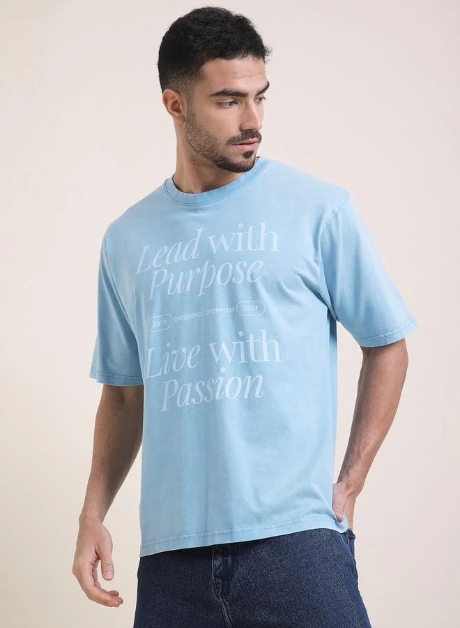 Difference of Opinion Men Oversized Acid Wash Printed T-Shirt