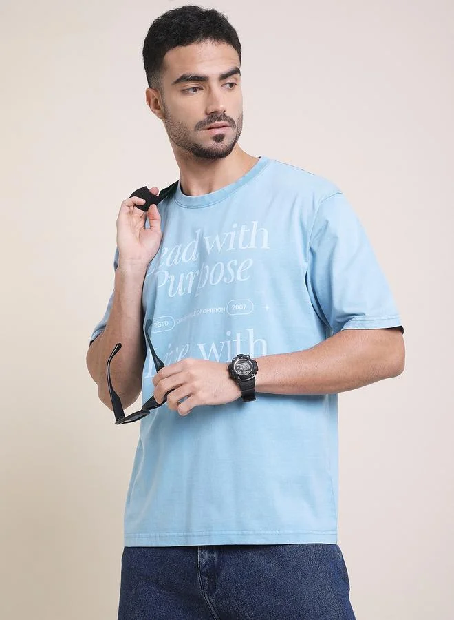 Difference of Opinion Men Oversized Acid Wash Printed T-Shirt