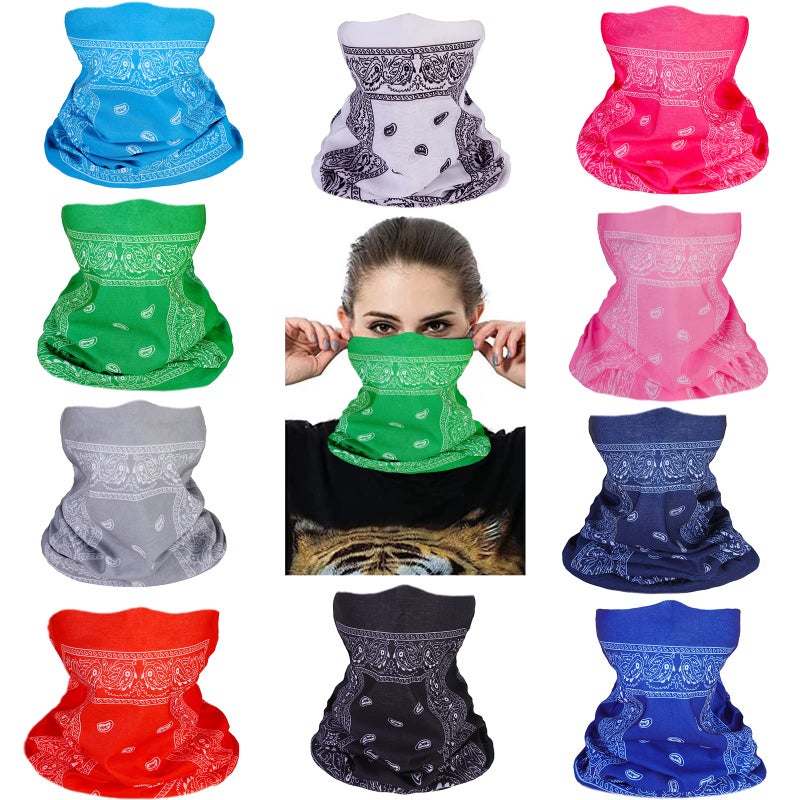 Cutewing 10PCS Paisley Neck Gaiter Face Mask Magic Headband Outdoor Bandanas Multi Headwear Sweatband Elastic Seamless Face Cover for Yoga Running Hiking with UV Resistant - Image 1