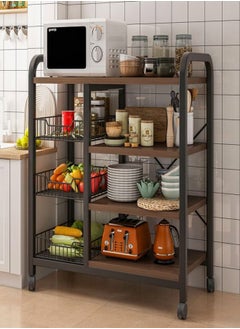 fashionhome Upgraded Multi-Functional Compatible Design Movable Kitchen Storage Rack Utility Microwave Oven Stand Metal Frame 15 mm Thick Wood Sheet with 4 Lockable Wheels Household Storage Stand 90x30x103 Centimeter  - Image 1