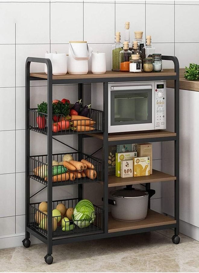 fashionhome - Upgraded Multi-Functional Compatible Design Movable Kitchen Storage Rack Utility Microwave Oven Stand Metal Frame 15 mm Thick Wood Sheet with 4 Lockable Wheels Household Storage Stand 90x30x103 Centimeter - Image 1