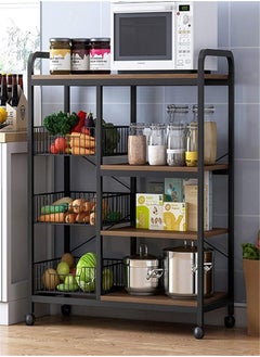 fashionhome Upgraded Multi-Functional Compatible Design Movable Kitchen Storage Rack Utility Microwave Oven Stand Metal Frame 15 mm Thick Wood Sheet with 4 Lockable Wheels Household Storage Stand 90x30x103 Centimeter  - Image 2