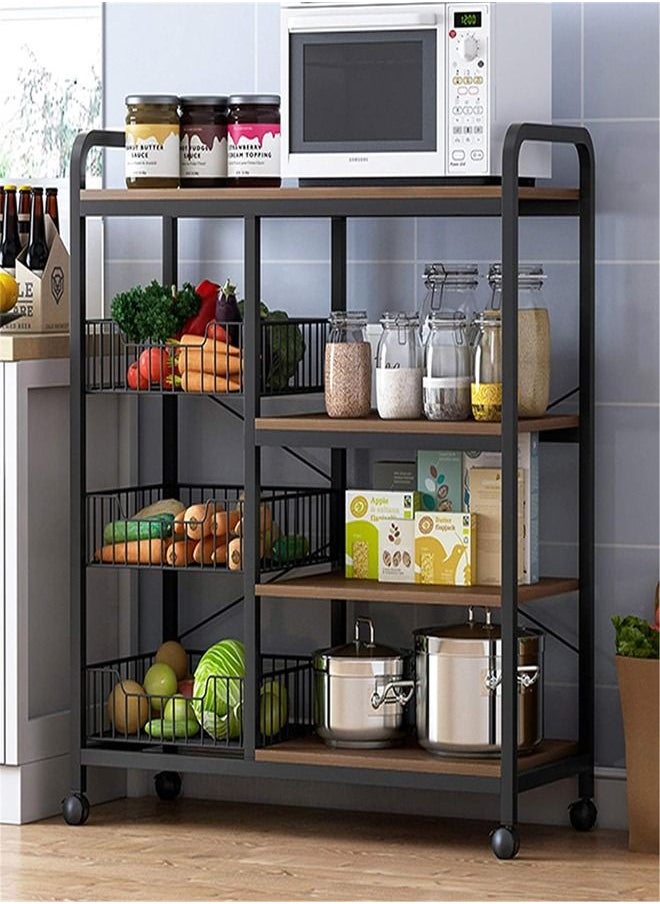 fashionhome - Upgraded Multi-Functional Compatible Design Movable Kitchen Storage Rack Utility Microwave Oven Stand Metal Frame 15 mm Thick Wood Sheet with 4 Lockable Wheels Household Storage Stand 90x30x103 Centimeter - Image 1