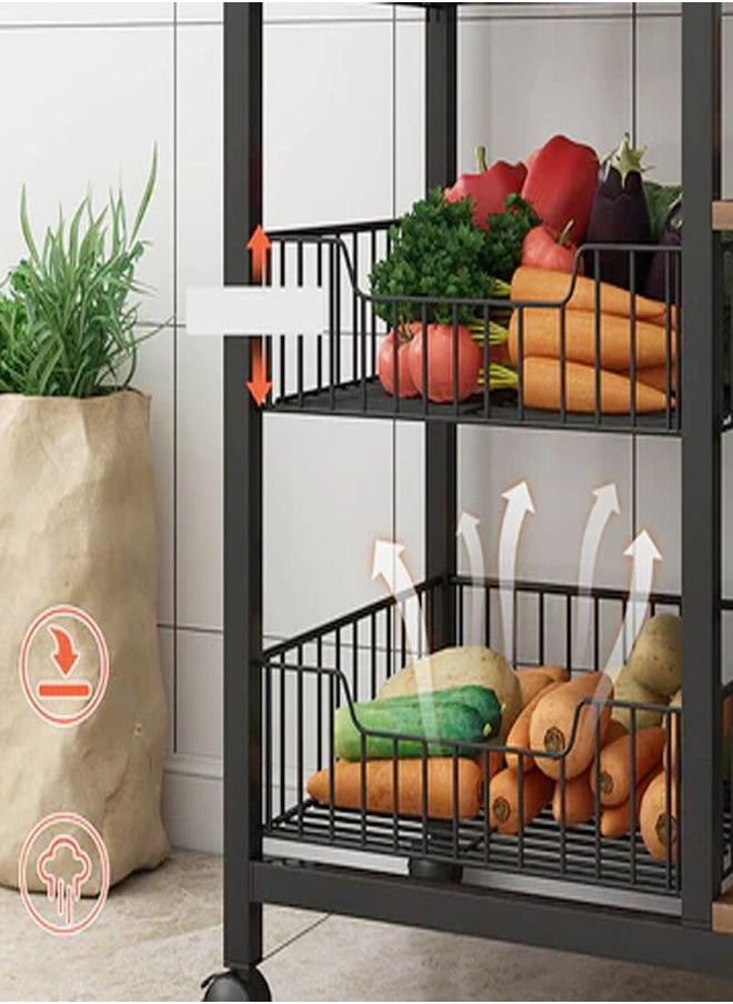 fashionhome - Upgraded Multi-Functional Compatible Design Movable Kitchen Storage Rack Utility Microwave Oven Stand Metal Frame 15 mm Thick Wood Sheet with 4 Lockable Wheels Household Storage Stand 90x30x103 Centimeter - Image 1