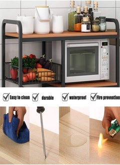 fashionhome Upgraded Multi-Functional Compatible Design Movable Kitchen Storage Rack Utility Microwave Oven Stand Metal Frame 15 mm Thick Wood Sheet with 4 Lockable Wheels Household Storage Stand 90x30x103 Centimeter  - Image 3
