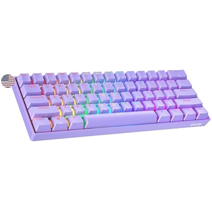 Geeky GK61 60% | HOT SWAPPABLE MECHANICAL GAMING KEYBOARD | 61 KEYS MULTI COLOUR RGB LED BACKLIGHT FOR PC/MAC GAMER| ANSI US AMERICAN LAYOUT (LAVENDER, MECHANICAL BROWN) - Image 1