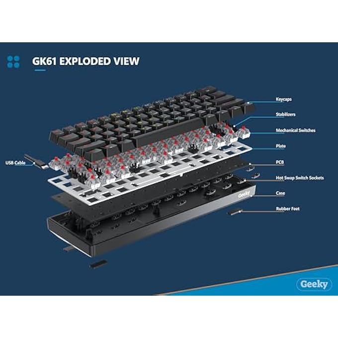 Geeky GK61 60% | HOT SWAPPABLE MECHANICAL GAMING KEYBOARD | 61 KEYS MULTI COLOUR RGB LED BACKLIGHT FOR PC/MAC GAMER| ANSI US AMERICAN LAYOUT (LAVENDER, MECHANICAL BROWN) - Image 3