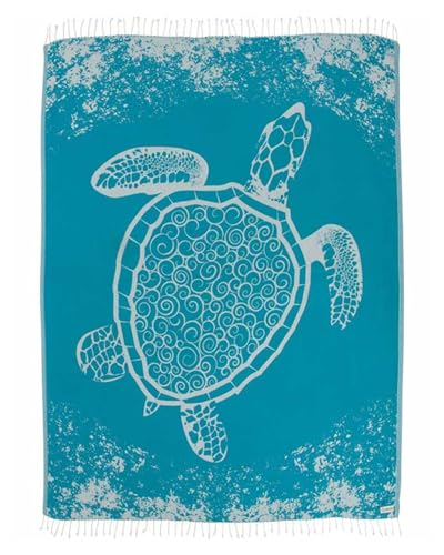 Sand Cloud Extra Large Turkish Beach Towel - 100% Organic Cotton Yarn Quick Dry for Beach, Picnic, Blanket or Bath As Seen on Shark Tank Marine Life (Crush Turtle Teal) - Image 1