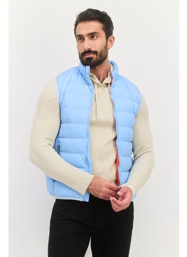 Men Quilted Puffer Jacket Vest, Light Blue