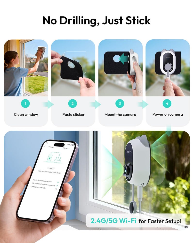 BOTSLAB Dual Lens Window Camera, Stick On Indoor Camera for Home Security - Image 3