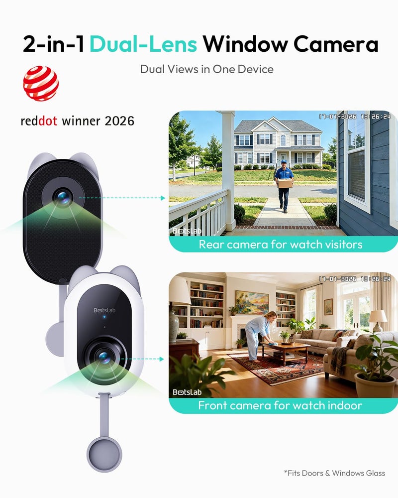 BOTSLAB Dual Lens Window Camera, Stick On Indoor Camera for Home Security - Image 2