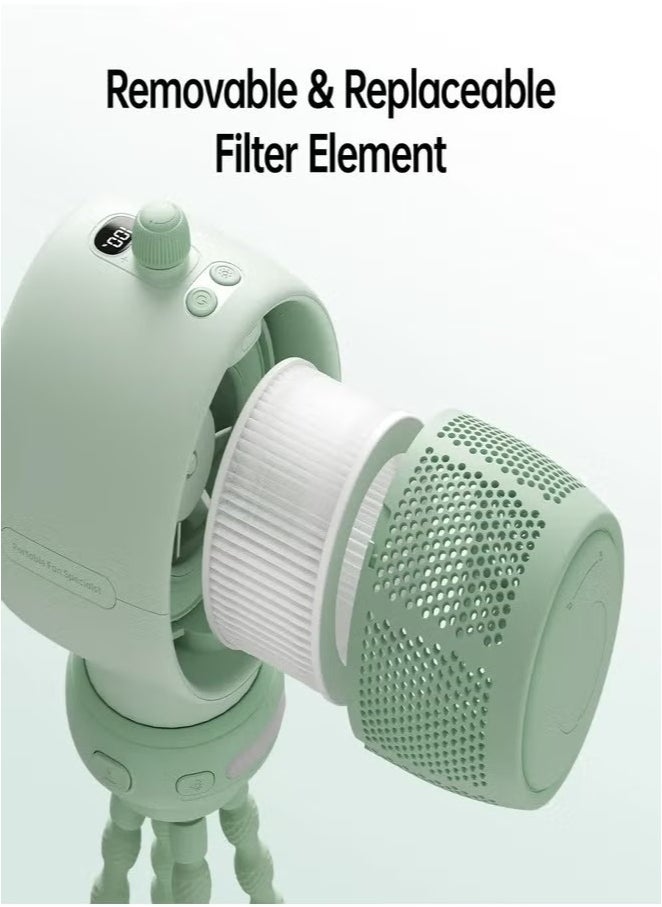 JISULIFE JISULIFE Baby Stroller Fan Life2, Battery Operated, 5 Speed Air Purifier for Outdoor Use, Ideal for Treadmill and Golf, Food-Grade Safe, Mint Green  - Image 5