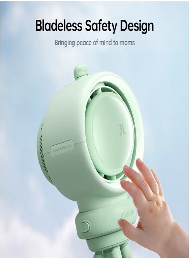 JISULIFE JISULIFE Baby Stroller Fan Life2, Battery Operated, 5 Speed Air Purifier for Outdoor Use, Ideal for Treadmill and Golf, Food-Grade Safe, Mint Green  - Image 3