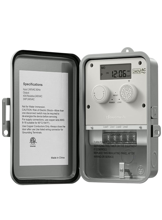 DEWENWILS Pool Pump Timer, Outdoor Digital Timer Box, 3HP 40A 240VAC, 7-Day 12 ON/Off Programmable Timer Switch, Outdoor Timer for Pool Pump, Water Heater, Pool Filter, Landscape Lights, ETL Listed - Image 1