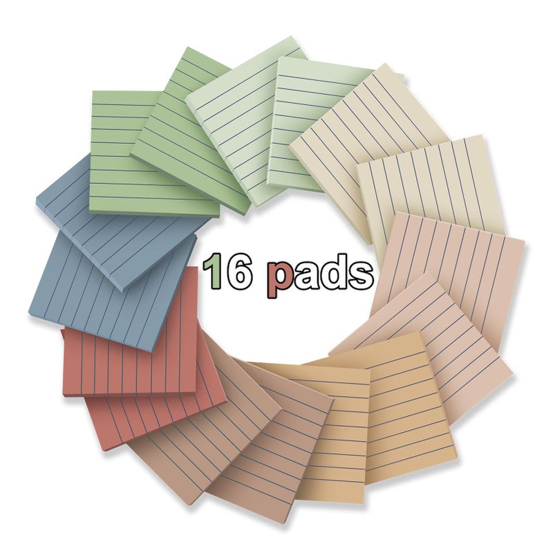 Kozerite (16 Pack) Lined Sticky Notes 3x3 in Ruled Stickies Super Sticking Power Memo Pads Vintage Colors - Image 2