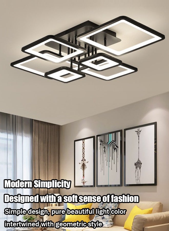 Three-color band remote control 6-way rectangular living room lamp, large-sized LED ceiling lamp, modern and simple acrylic room lamp, bedroom and study lighting fixtures. - Image 1