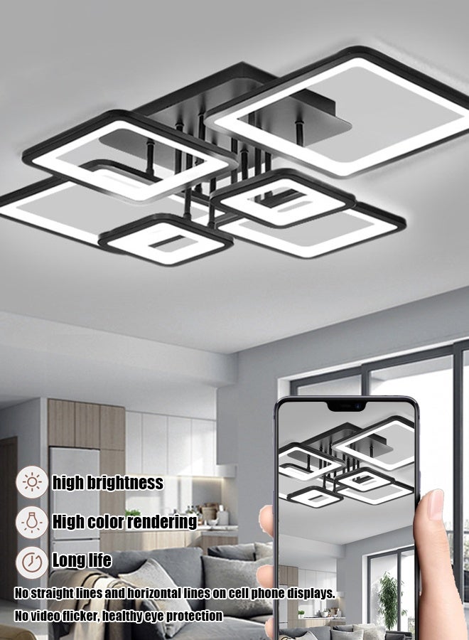 Three-color band remote control 6-way rectangular living room lamp, large-sized LED ceiling lamp, modern and simple acrylic room lamp, bedroom and study lighting fixtures. - Image 5