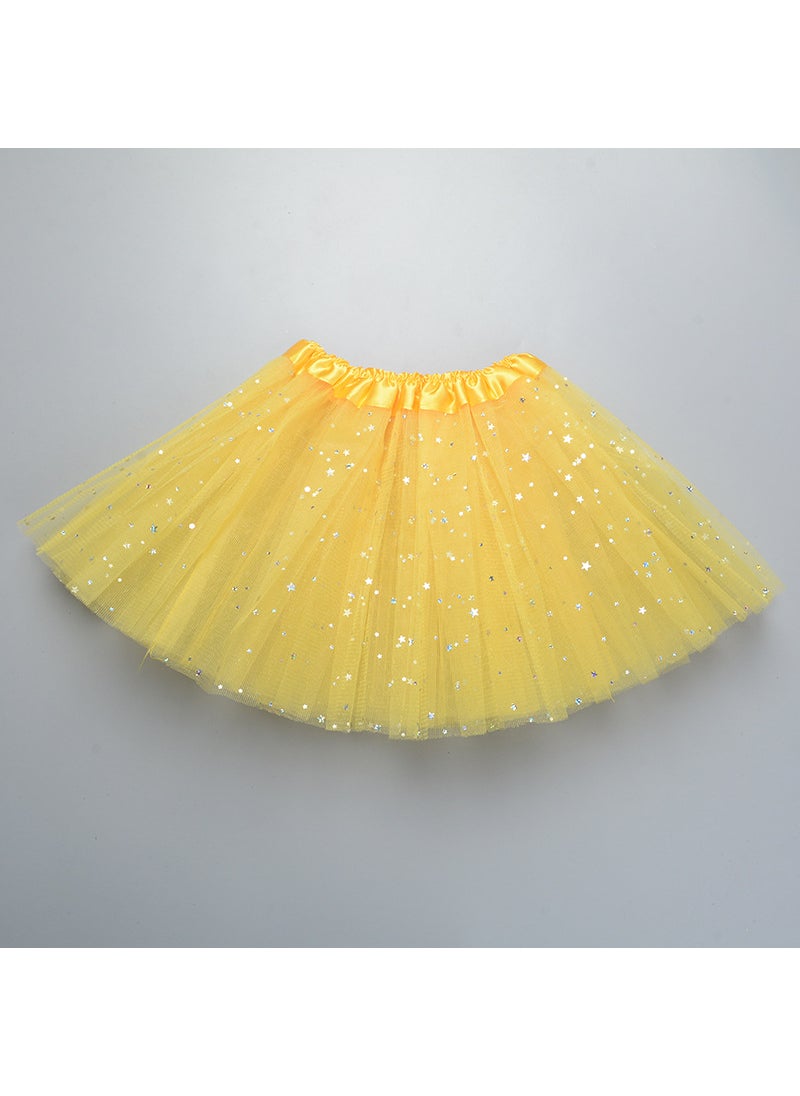 Generic Childrens tutu skirt princess sequins three-layer 6-piece mesh skirt tutu gauze skirt tutu children Yellow 
