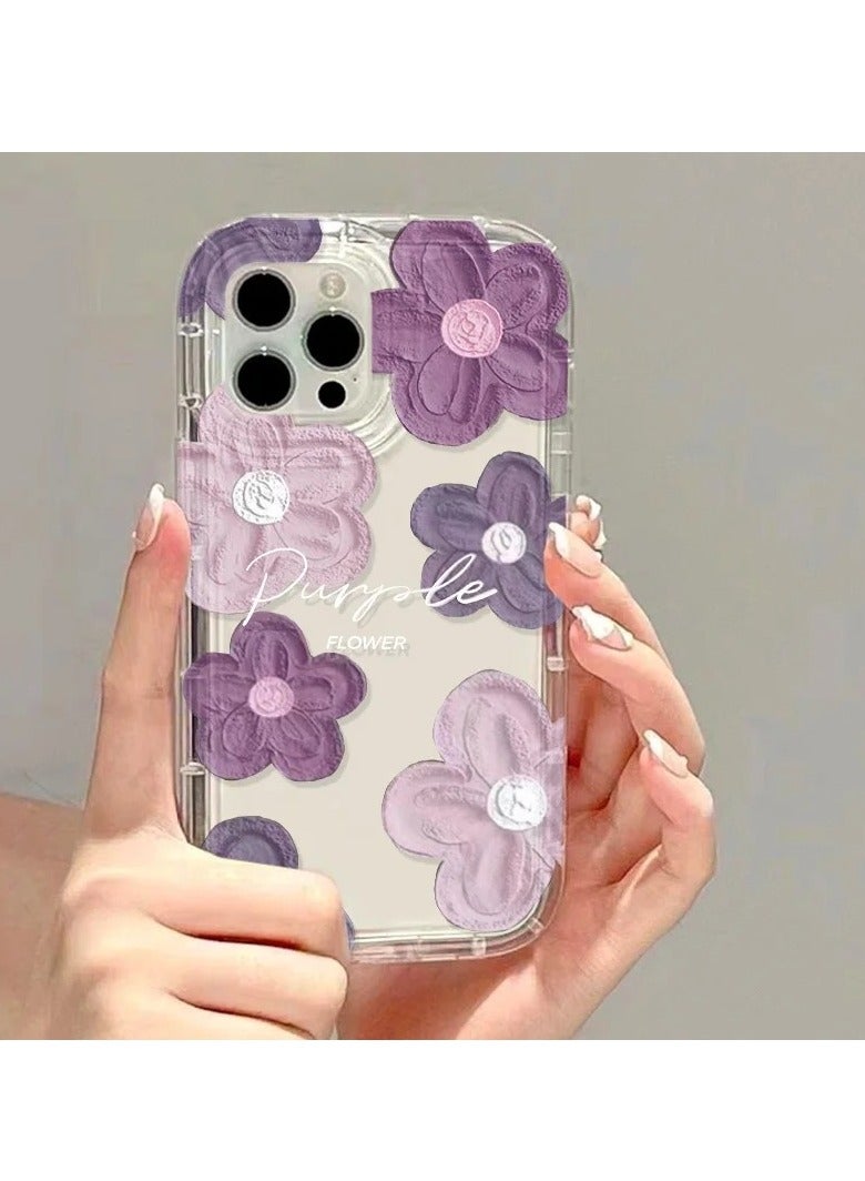 Clear Floral Case for iPhone 16 Pro Max – Space-Style Transparent Design with Pink Purple Flower Pattern, Shockproof & Stylish - Image 2