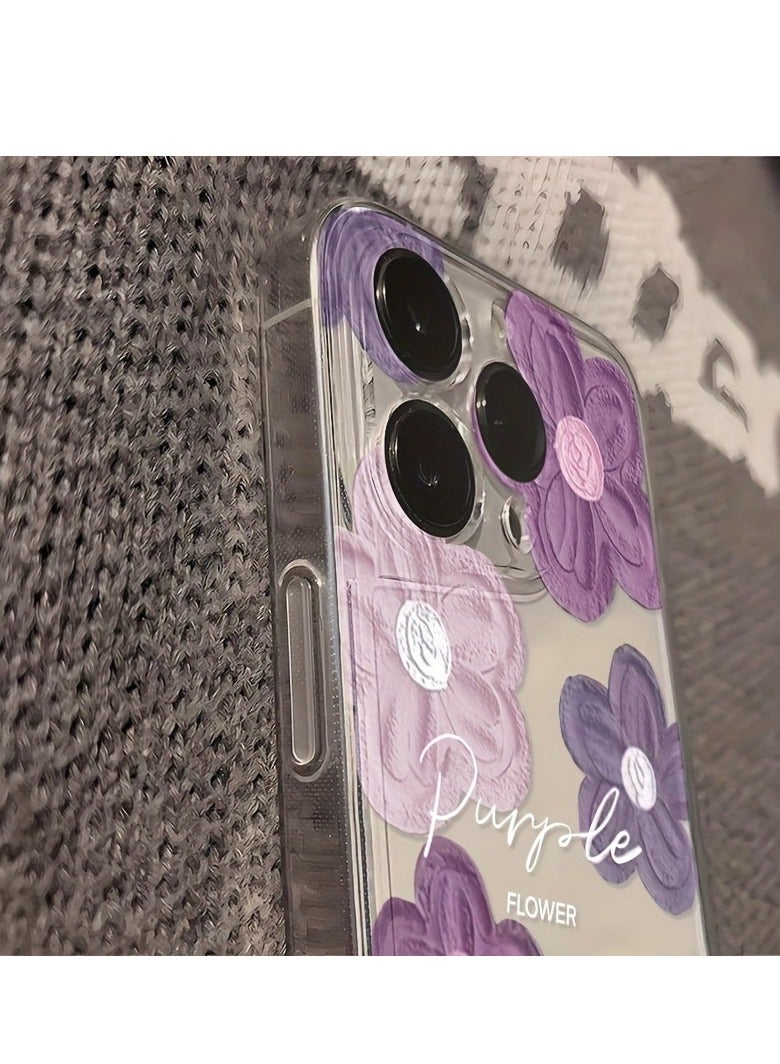 Clear Floral Case for iPhone 16 Pro Max – Space-Style Transparent Design with Pink Purple Flower Pattern, Shockproof & Stylish - Image 3