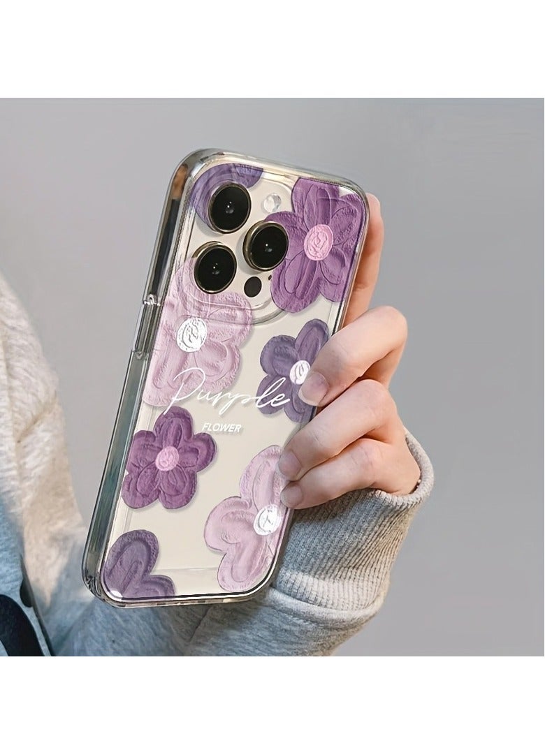 Clear Floral Case for iPhone 16 Pro Max – Space-Style Transparent Design with Pink Purple Flower Pattern, Shockproof & Stylish - Image 4