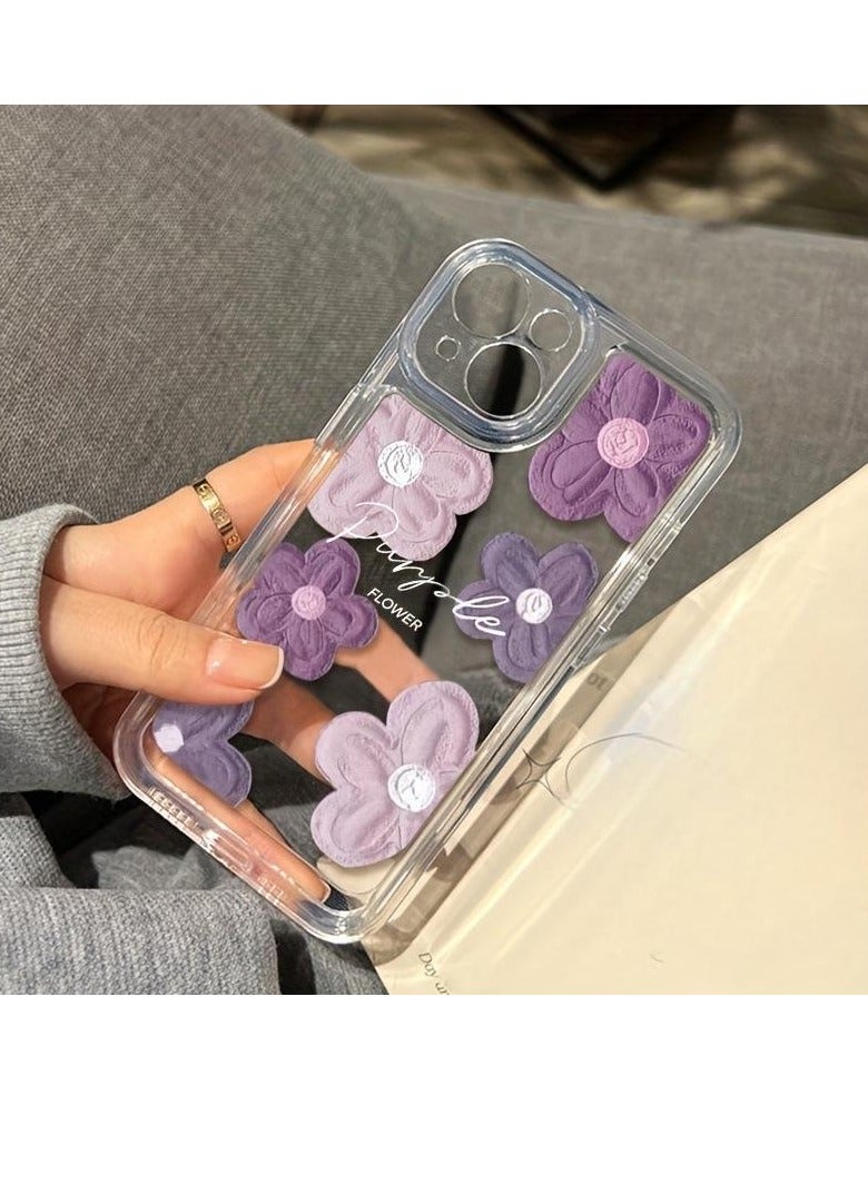 Clear Floral Case for iPhone 16 Pro Max – Space-Style Transparent Design with Pink Purple Flower Pattern, Shockproof & Stylish - Image 5