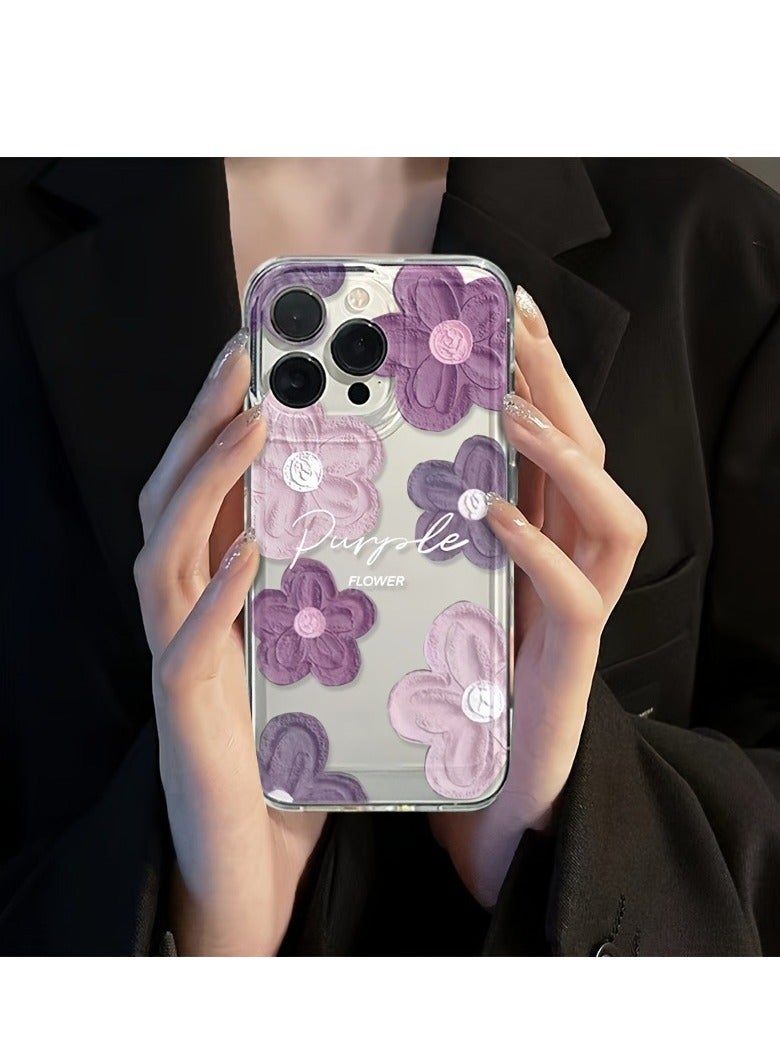 Clear Floral Case for iPhone 16 Pro Max – Space-Style Transparent Design with Pink Purple Flower Pattern, Shockproof & Stylish - Image 1