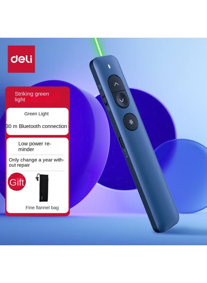 ديلي Deli Laser قلم تقليب الصفحات، ضوء أخضر قلم عرض تقديمي للمعلم، مؤشر ليزر، مؤشر عرض تقديمي متصل بالبلوتوث، جهاز لاسلكي لتقليب صفحات العرض، قلم البرمجيات التعليمية، أزرق Ns100 - Image 1