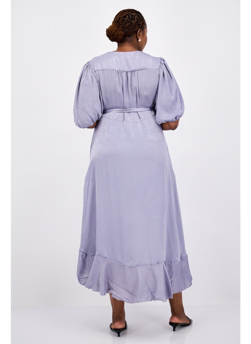 Flounce London Women Plus Size Plain Wrap Dress, Light Blue  - Image 4