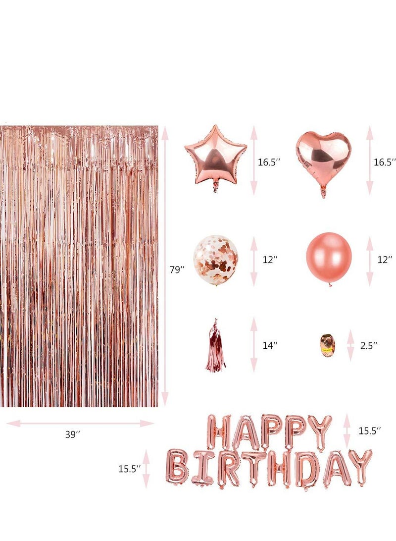 Rose Gold Birthday Party Decoration Balloon Arch Garland Set with Happy Birthday Balloon Banner, Foil Balloon, Fringe Curtain and Ribbon - Image 2
