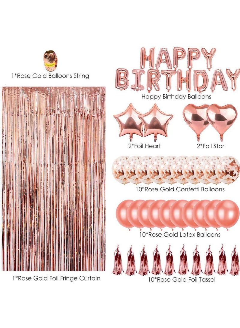 Rose Gold Birthday Party Decoration Balloon Arch Garland Set with Happy Birthday Balloon Banner, Foil Balloon, Fringe Curtain and Ribbon - Image 3