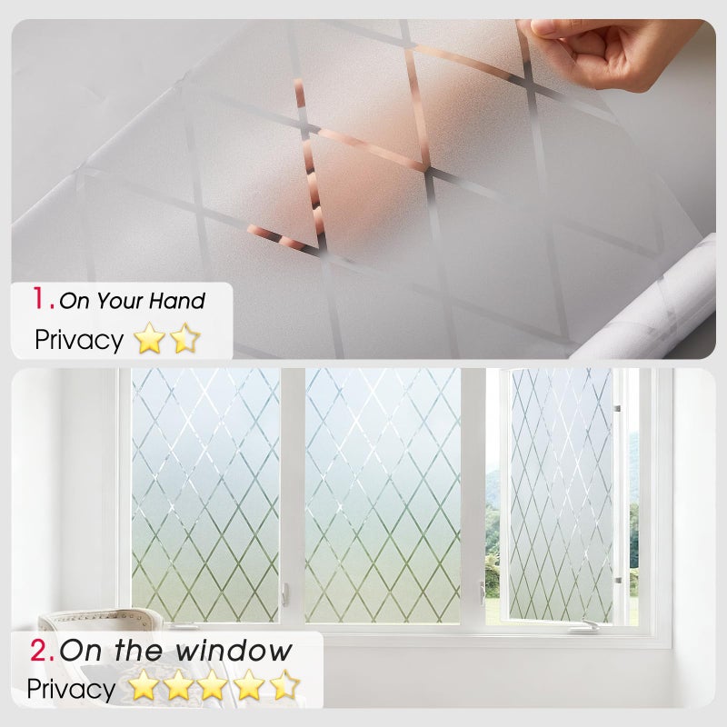 bofeifs Static Cling Privacy Window Film, Elegant Lattice Pattern Frosted Glass Window Covering, 99% UV Blocking, Removable & Reusable for Bathroom, Bedroom, Kitchen, Officeâ€Œ (17.5 x 78.7 in) - Image 5