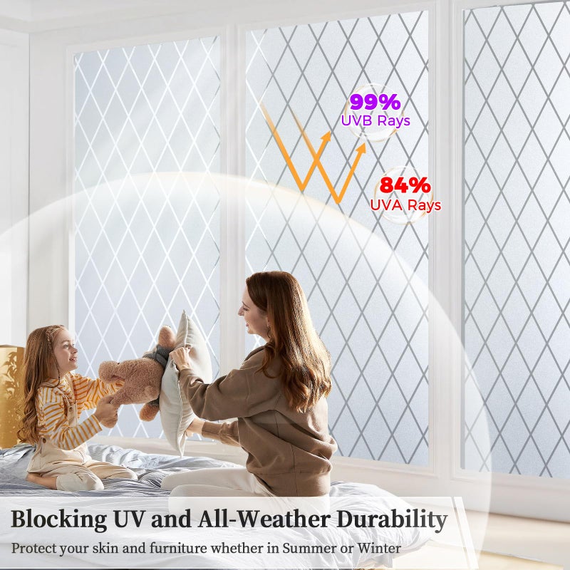 bofeifs Static Cling Privacy Window Film, Elegant Lattice Pattern Frosted Glass Window Covering, 99% UV Blocking, Removable & Reusable for Bathroom, Bedroom, Kitchen, Officeâ€Œ (17.5 x 78.7 in) - Image 3