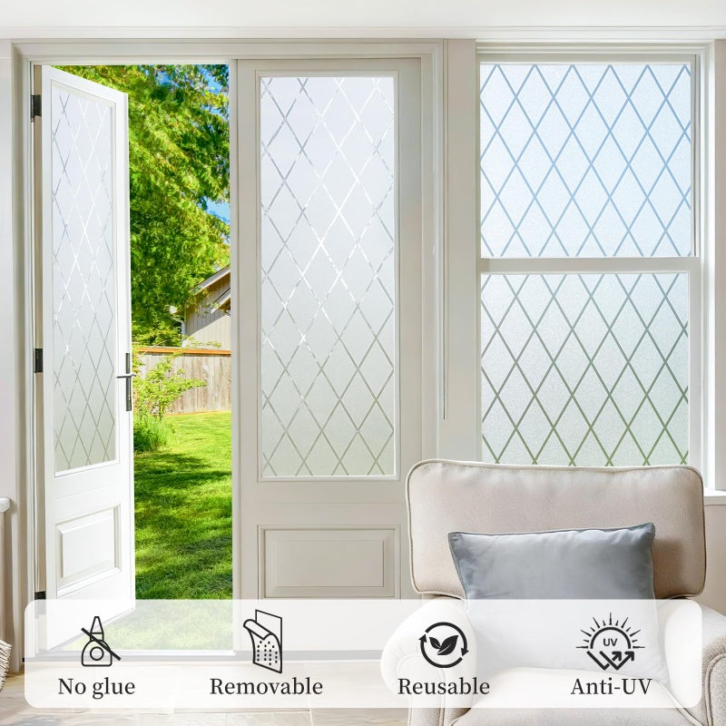 bofeifs Static Cling Privacy Window Film, Elegant Lattice Pattern Frosted Glass Window Covering, 99% UV Blocking, Removable & Reusable for Bathroom, Bedroom, Kitchen, Officeâ€Œ (17.5 x 78.7 in) - Image 4