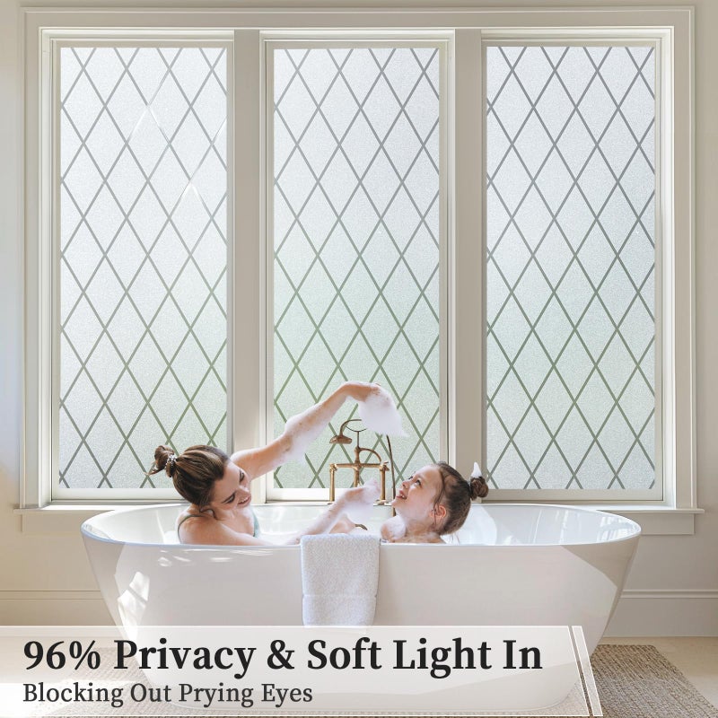 bofeifs Static Cling Privacy Window Film, Elegant Lattice Pattern Frosted Glass Window Covering, 99% UV Blocking, Removable & Reusable for Bathroom, Bedroom, Kitchen, Officeâ€Œ (17.5 x 78.7 in) - Image 2