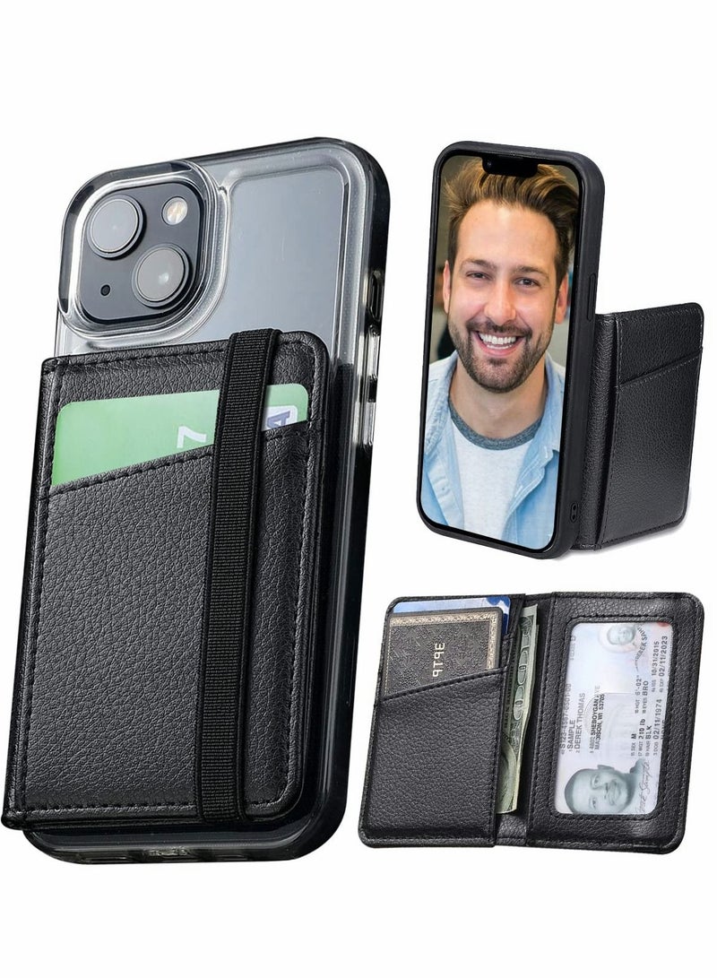 Excefore Cell Phone Wallet Stick On for Phone Cases, 6 Credit Cards Holder Flip Leather Pocket for Smart Cellphones (iPhone/Android/Samsung Galaxy) - Image 1