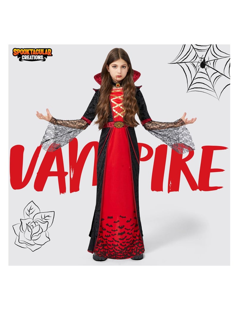 زي مصاصي الدماء الملكي للبنات مجموعة ديلوكس هالوين القوطية فيكتورية مصاصي الدماء الملكة لباس الحفلة (XL) - Image 2
