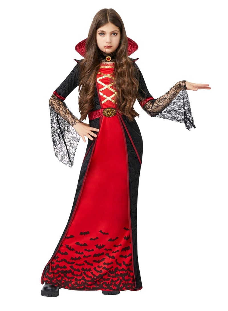 زي مصاصي الدماء الملكي للبنات مجموعة ديلوكس هالوين القوطية فيكتورية مصاصي الدماء الملكة لباس الحفلة (XL) - Image 3