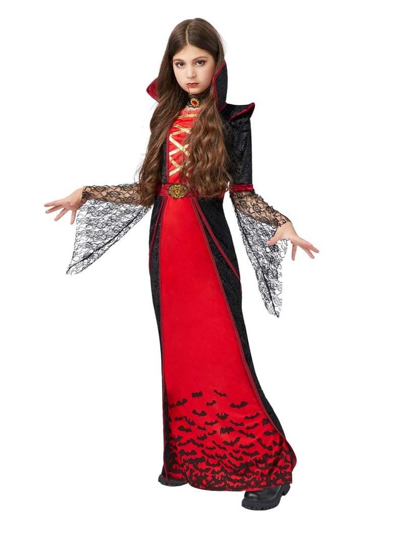 زي مصاصي الدماء الملكي للبنات مجموعة ديلوكس هالوين القوطية فيكتورية مصاصي الدماء الملكة لباس الحفلة (XL) - Image 4