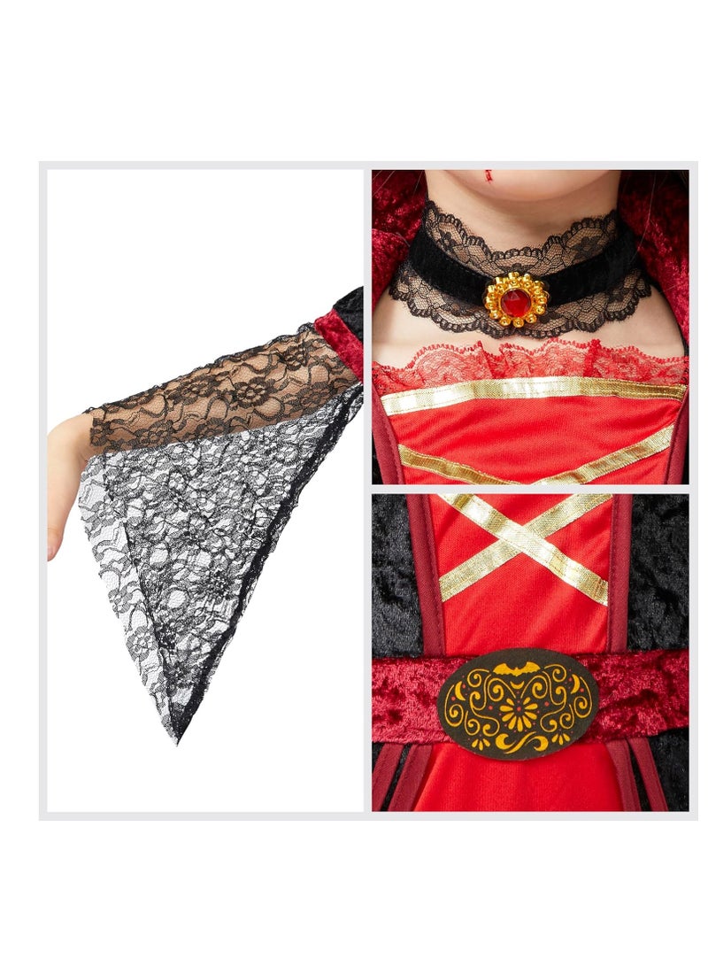 زي مصاصي الدماء الملكي للبنات مجموعة ديلوكس هالوين القوطية فيكتورية مصاصي الدماء الملكة لباس الحفلة (XL) - Image 5