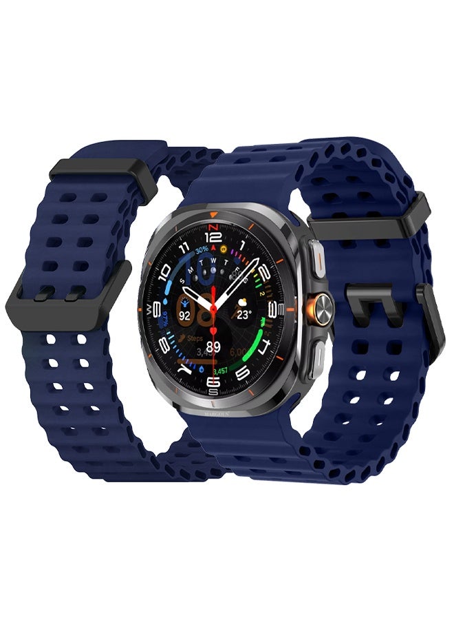 MARGOUN Strap Silicone Replacement for Samsung Galaxy Watch 8 Ultra Band 47mm, Rugged Soft Ocean Silicone Sport Accessory Fit for Samsung Galaxy Watch Ultra Band Dual Row Hole - Blue - Image 1