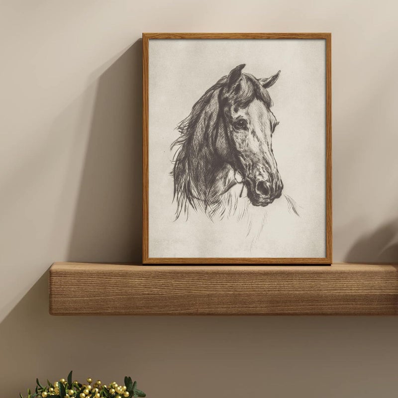Uniro Vintage Horse Etching Sketch Equestrian Retro Wall Art Print Farmhouse Animal Farm Drawing Horse Lover Gift Cottagecore Decor Minimalist Mid Century French Country Room Decor (8"" X 10""-Unframed) - Image 2