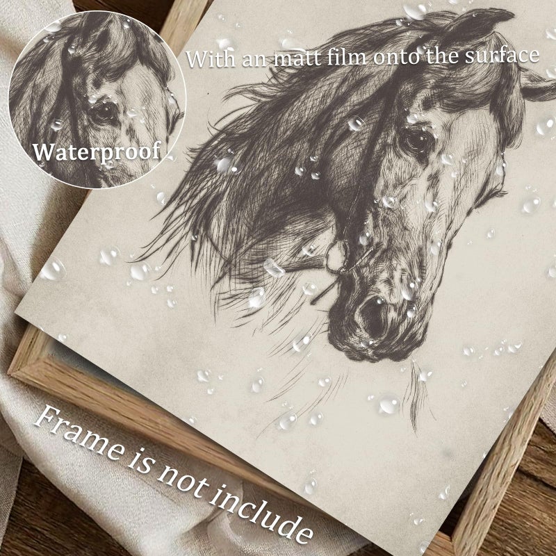 Uniro Vintage Horse Etching Sketch Equestrian Retro Wall Art Print Farmhouse Animal Farm Drawing Horse Lover Gift Cottagecore Decor Minimalist Mid Century French Country Room Decor (8"" X 10""-Unframed) - Image 4