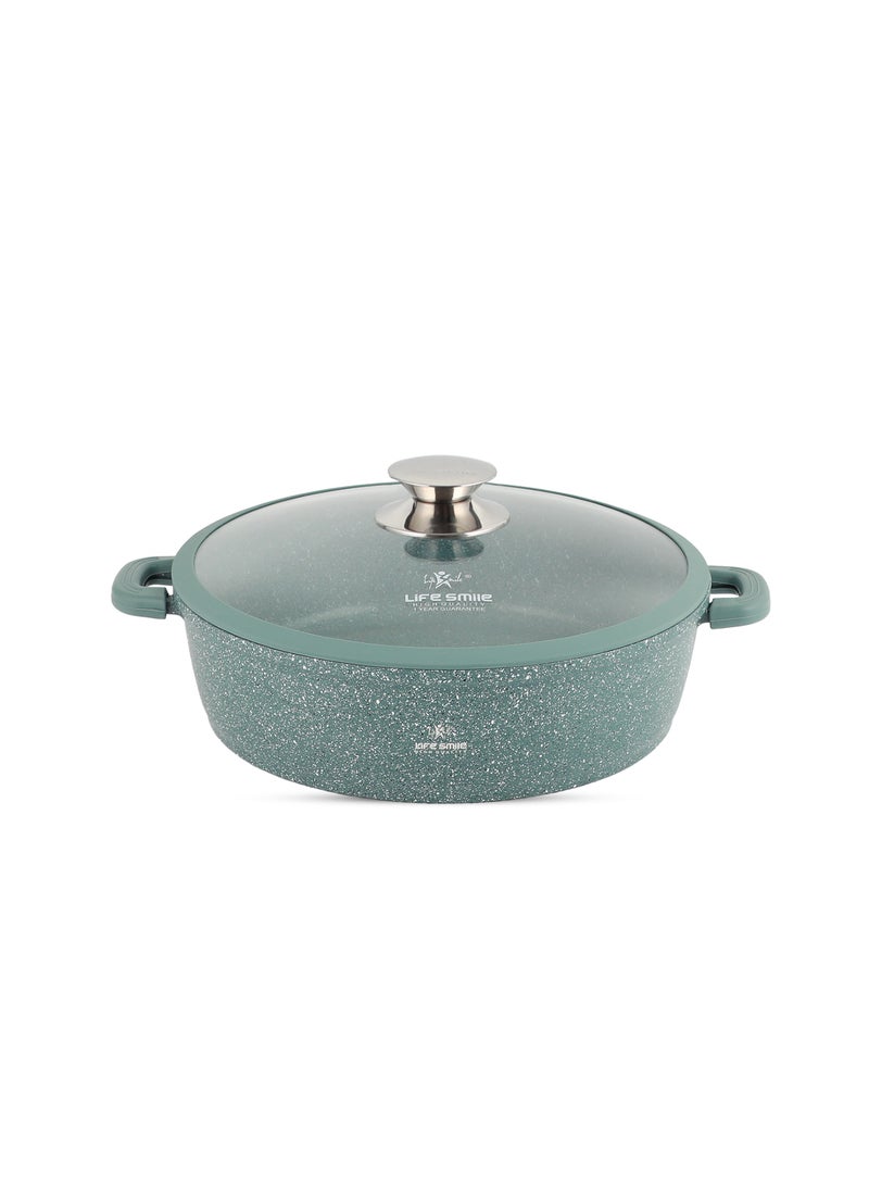 Life Smile 24cm (2.1 Liter) LIFE SMILE Shallow Pot - Multi Layer Non Stick Granite Coating 100% PFOA Free - Glass Lid With Silicone Rim - Detachable Silicone Handles - Oven Safe Frying Pan  - Image 1