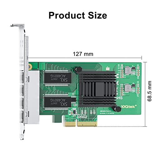 10Gtek 1000Mbps Gigabit Ethernet Converged Network Adapter (NIC) with Intel I350 Chip | Ethernet PCI Express NIC Network Card | Quad Copper RJ45 Ports | PCI Express 2.1 X4 | Compare to Intel I350-T4 - Image 3