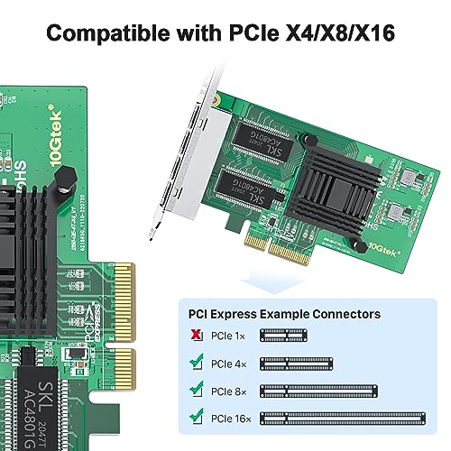 10Gtek 1000Mbps Gigabit Ethernet Converged Network Adapter (NIC) with Intel I350 Chip | Ethernet PCI Express NIC Network Card | Quad Copper RJ45 Ports | PCI Express 2.1 X4 | Compare to Intel I350-T4 - Image 2