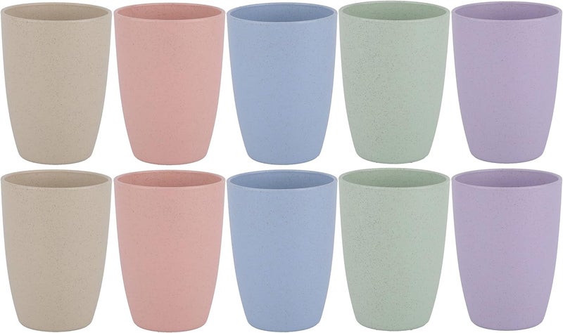 LuckyZone Wheat Straw Reusable Cup 12 oz  Unbreakable Drinking Glasses Sets for Home Outdoor  Dishwasher Safe Tumbler  BPA Free and Eco friendly 10Pcs5Color - Image 1